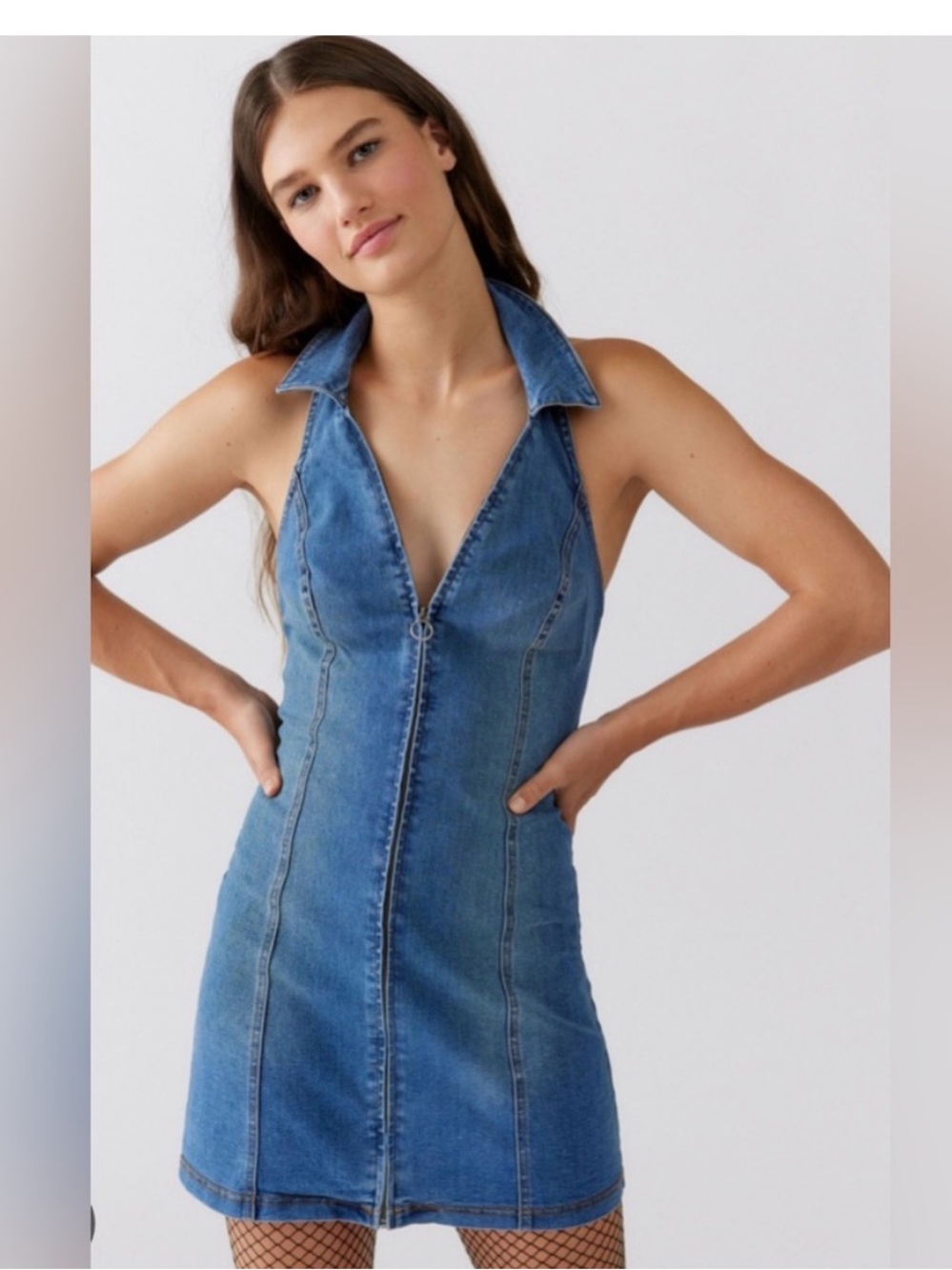 Urban Outfitters Blue Denim Halter Mini Dress